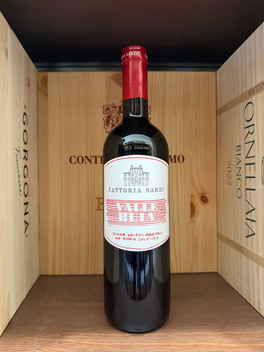 Bottiglia di vino Fattoria Sardi Valle Buia 2025 di Enoteche Toscane, con etichetta elegante e fondo neutro.
