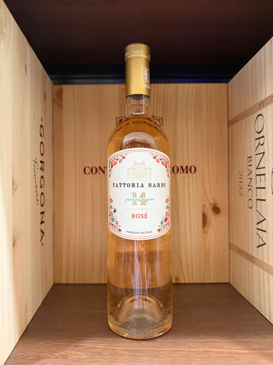 Bottiglia di vino 14 Primavere Fattoria Sardi 2024, prodotto dall'azienda Enoteche Toscane, con etichetta elegante e bottiglia in vetro.