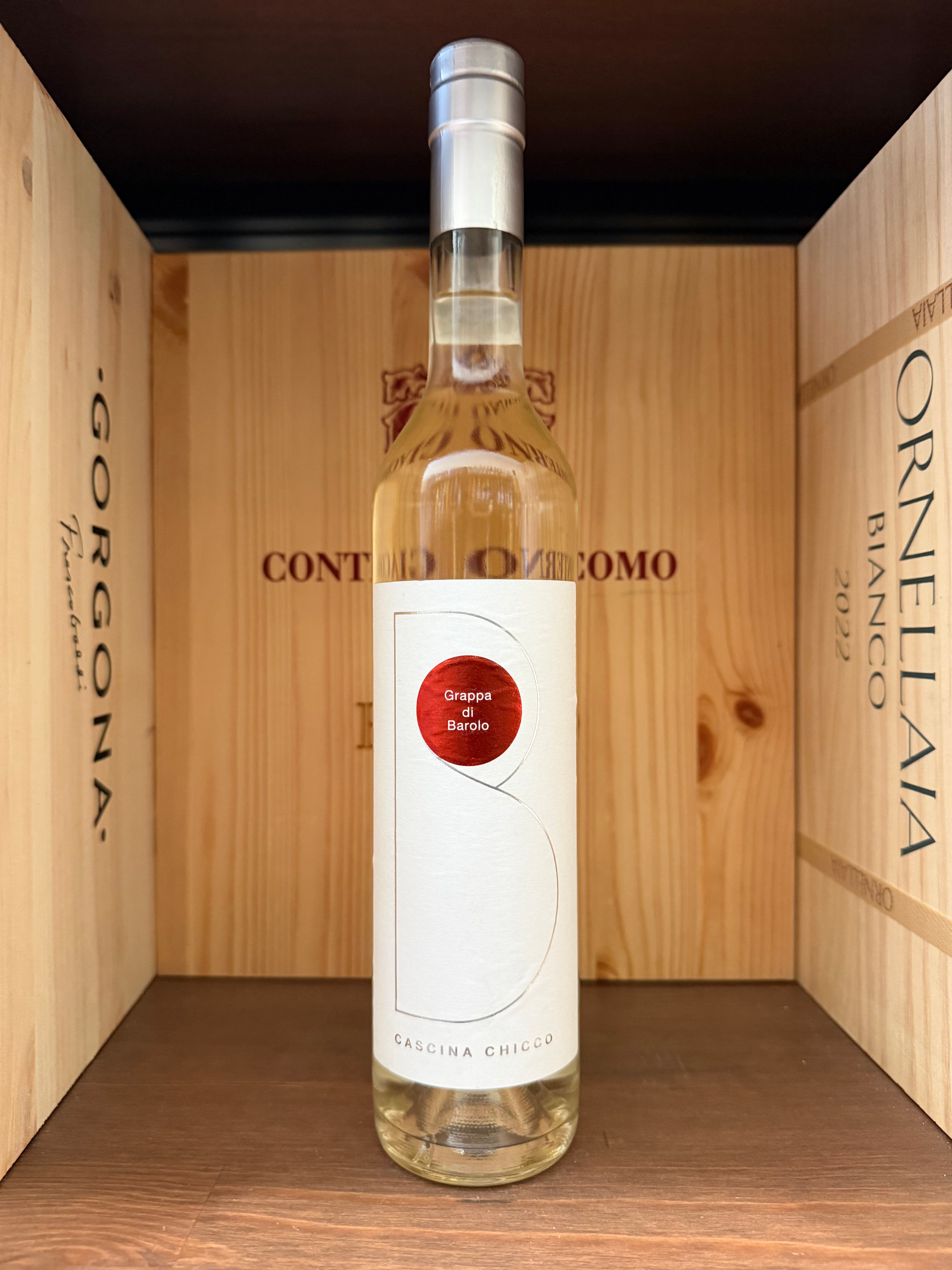 Cognac di Grappa di Barolo Cascina Chicco in bottiglia con etichetta, prodotto di alta qualità da Enoteche Toscane.